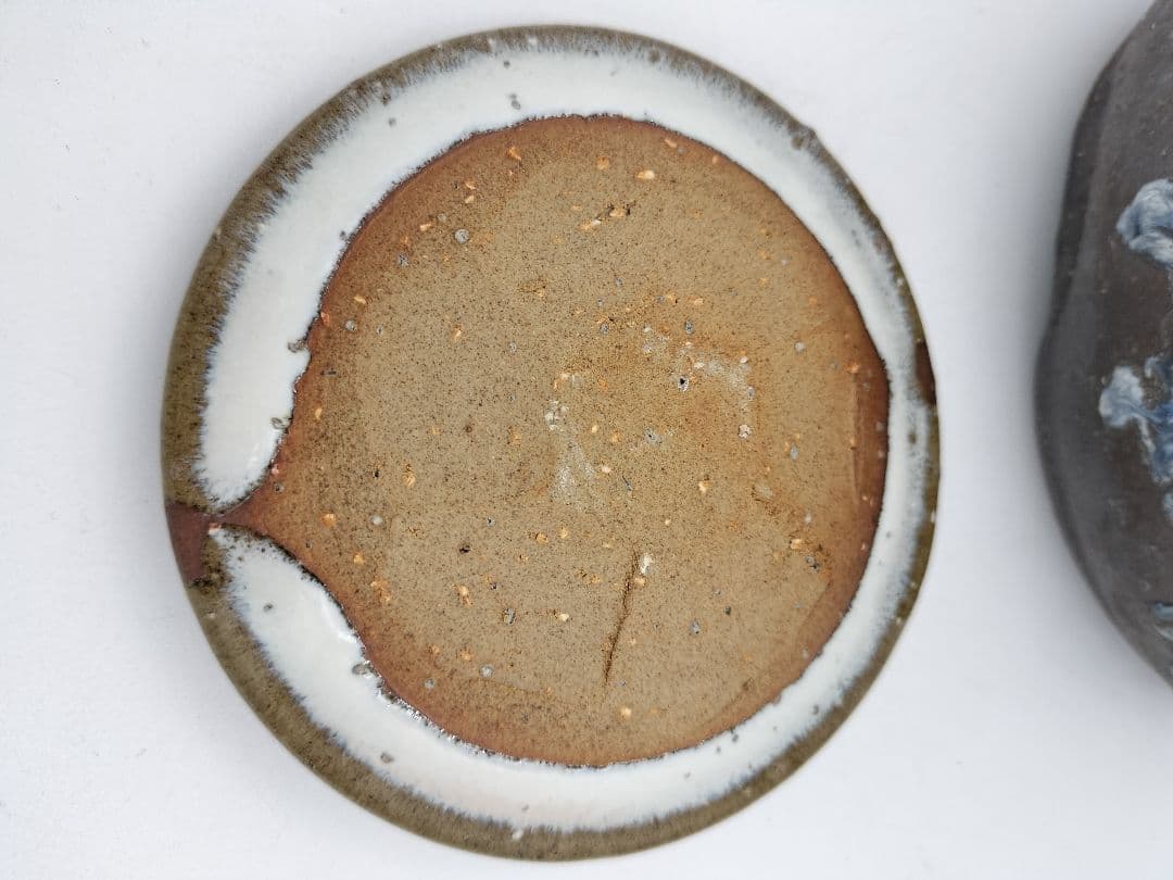 b521 【未使用】水指 萩 窯変 耳付 岡田裕 木箱 茶道具 古物