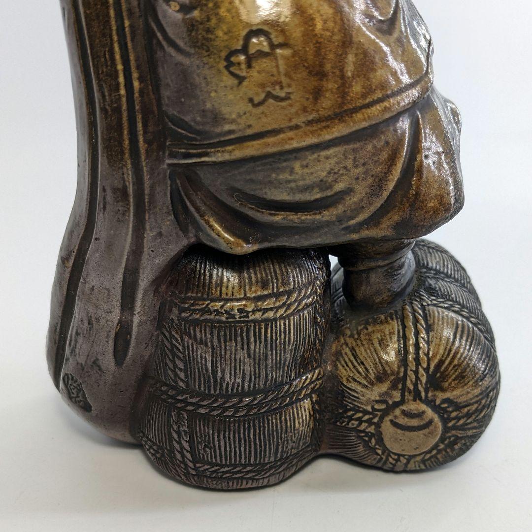 明治～昭和初期 備前焼 大黒天像 置物 七福神 打ち出の小槌 縁起物 工芸品