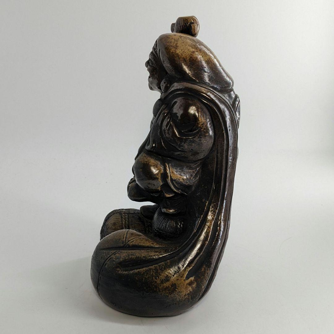 明治～昭和初期 備前焼 大黒天像 置物 七福神 打ち出の小槌 縁起物 工芸品