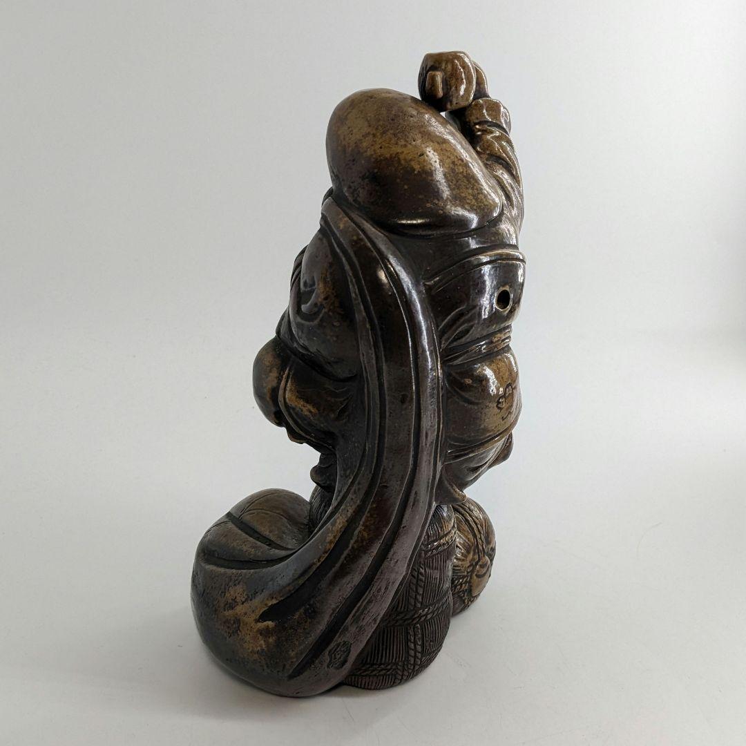 明治～昭和初期 備前焼 大黒天像 置物 七福神 打ち出の小槌 縁起物 工芸品