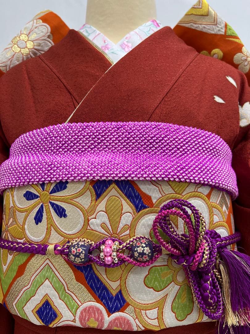 振り袖　フルセット　長襦袢　金彩加工　刺繍入り　成人式　全通長尺袋帯　608