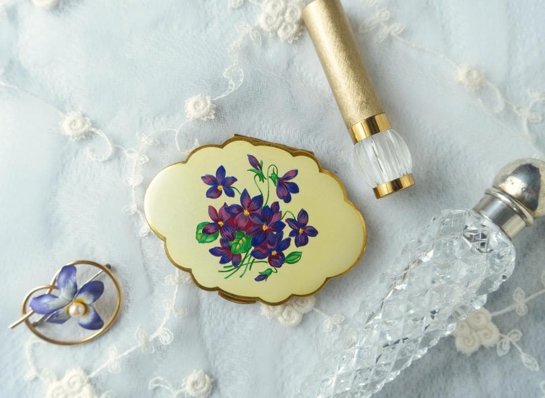 1950 KIGU 英国ヴィンテージ すみれの描かれたコンパクトミラー