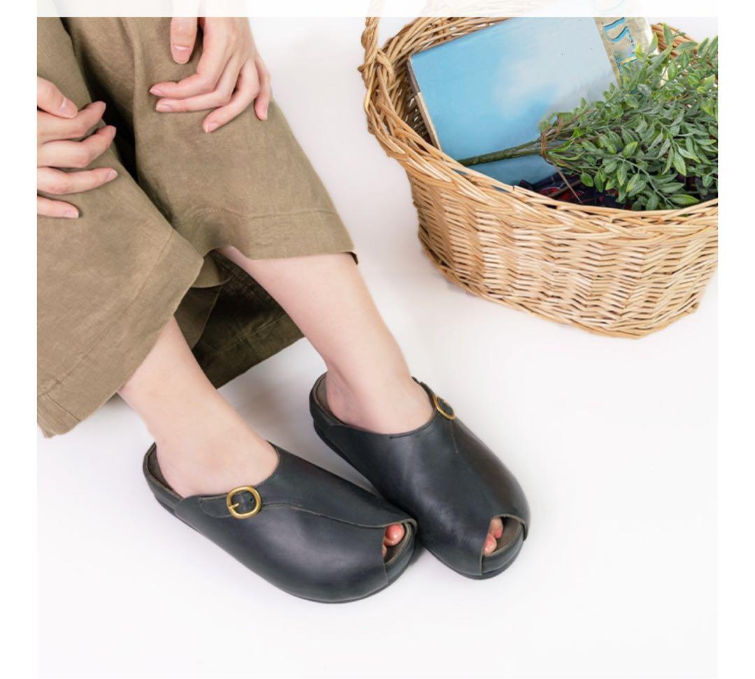 Diu撥水レザー オープントゥミュール