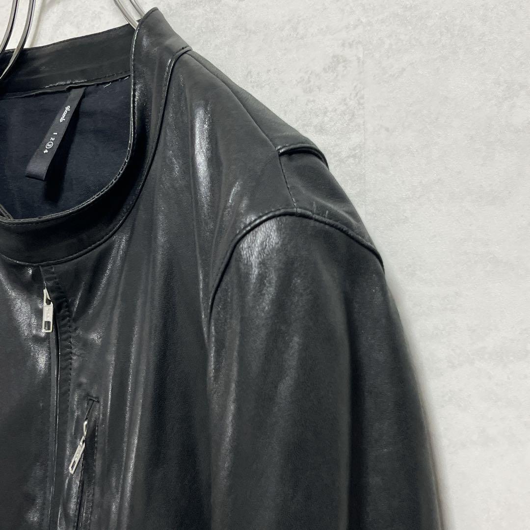 美品『グラム』シングルライダースレザージャケット 羊革 ベルト ダブルジップ 黒