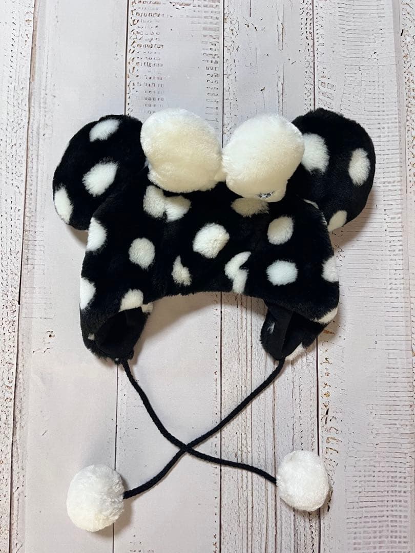 ディズニー ミニーちゃん ドットファンキャップ 水玉 黒 ブラック