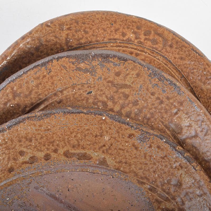 和食器　備前焼　稲荷作　たたき　丸皿　六客　共箱　M　R7178