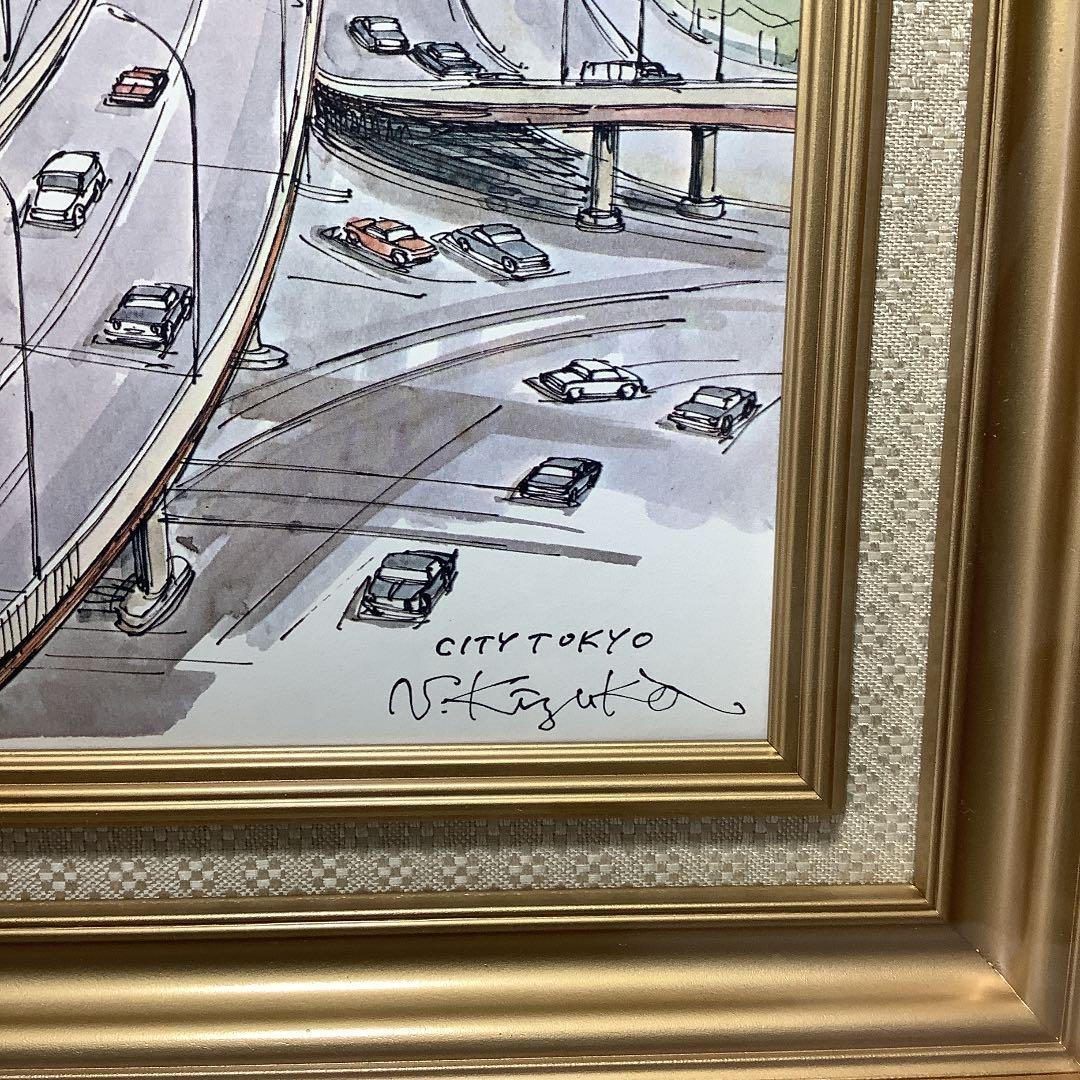 値下げ　水彩画　「Tokyo City 」N.Kizuka  額装