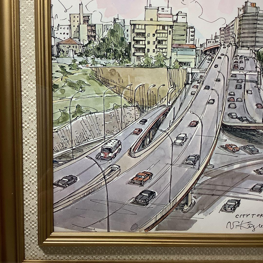 値下げ　水彩画　「Tokyo City 」N.Kizuka  額装