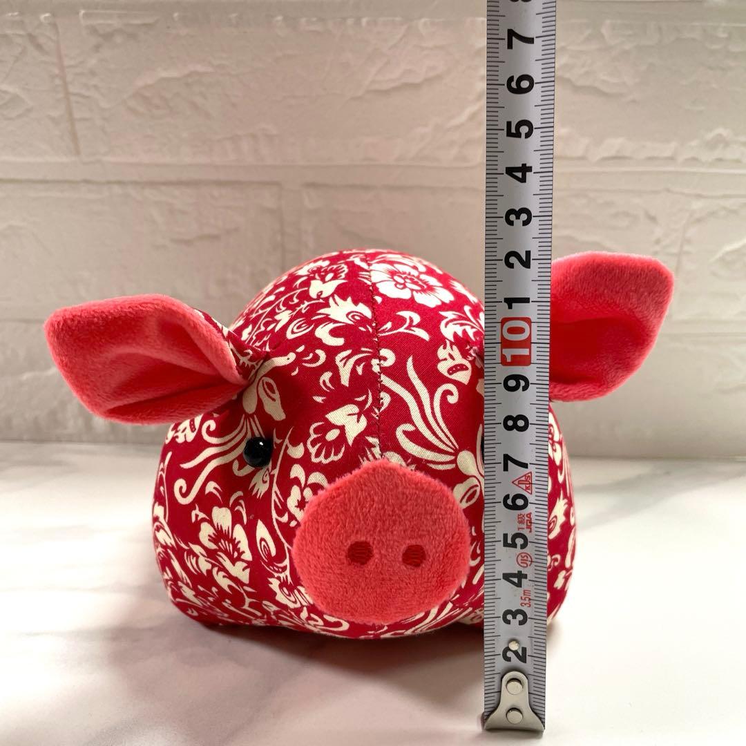 豚ぬいぐるみ　花柄　赤いブタ　総柄　布製　レア　アニマル　匿名配送