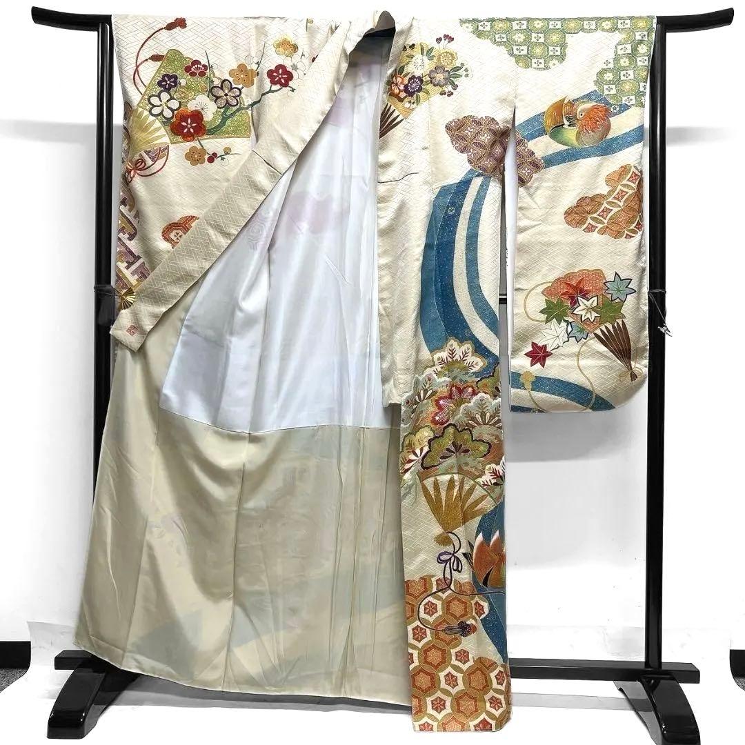 大彦謹製 セミアンティーク 金駒刺繍　刺繍　鴛鴦　振袖　着物 013a p