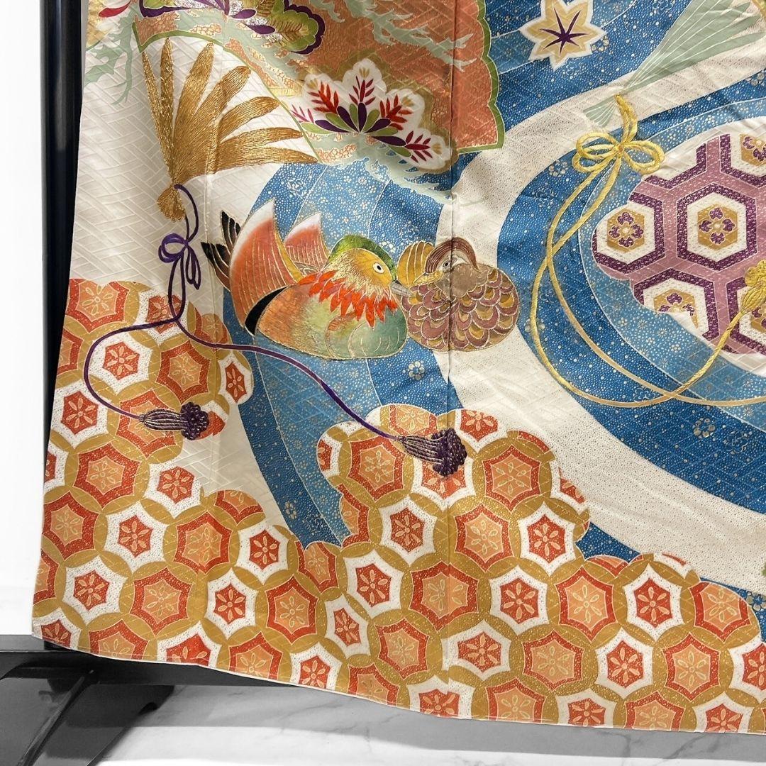 大彦謹製 セミアンティーク 金駒刺繍　刺繍　鴛鴦　振袖　着物 013a p