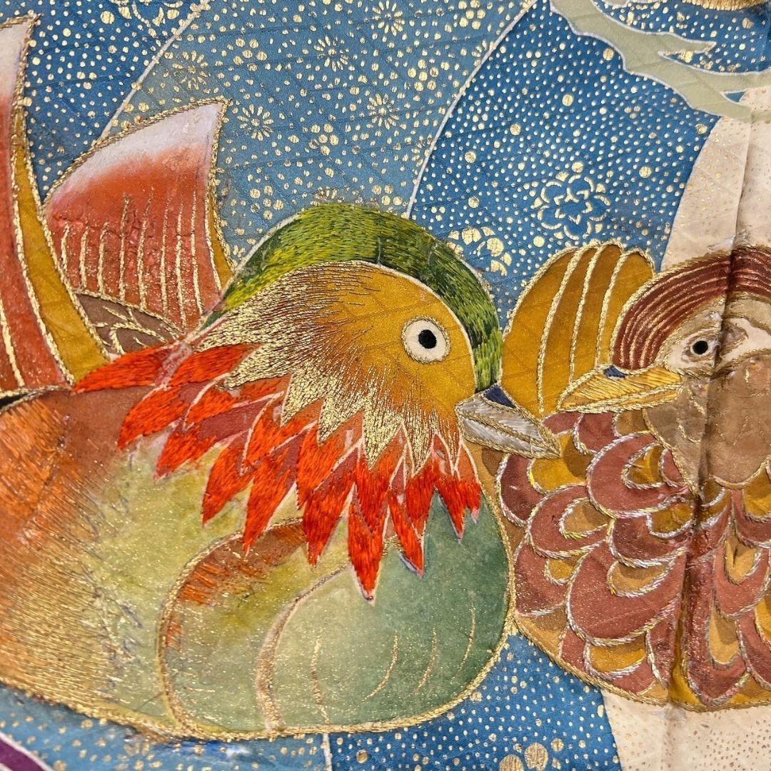 大彦謹製 セミアンティーク 金駒刺繍　刺繍　鴛鴦　振袖　着物 013a p