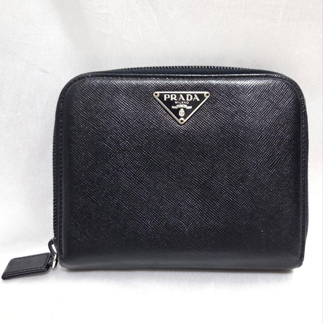 0時まで PRADA 二つ折り財布 三角ロゴ サフィアーノレザー ブラック