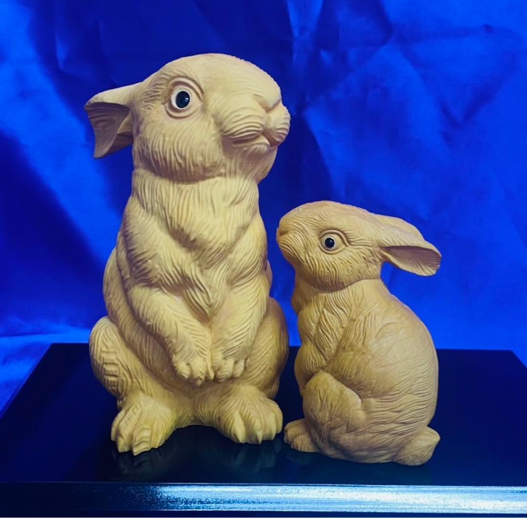 黄楊彫り　親子うさぎ