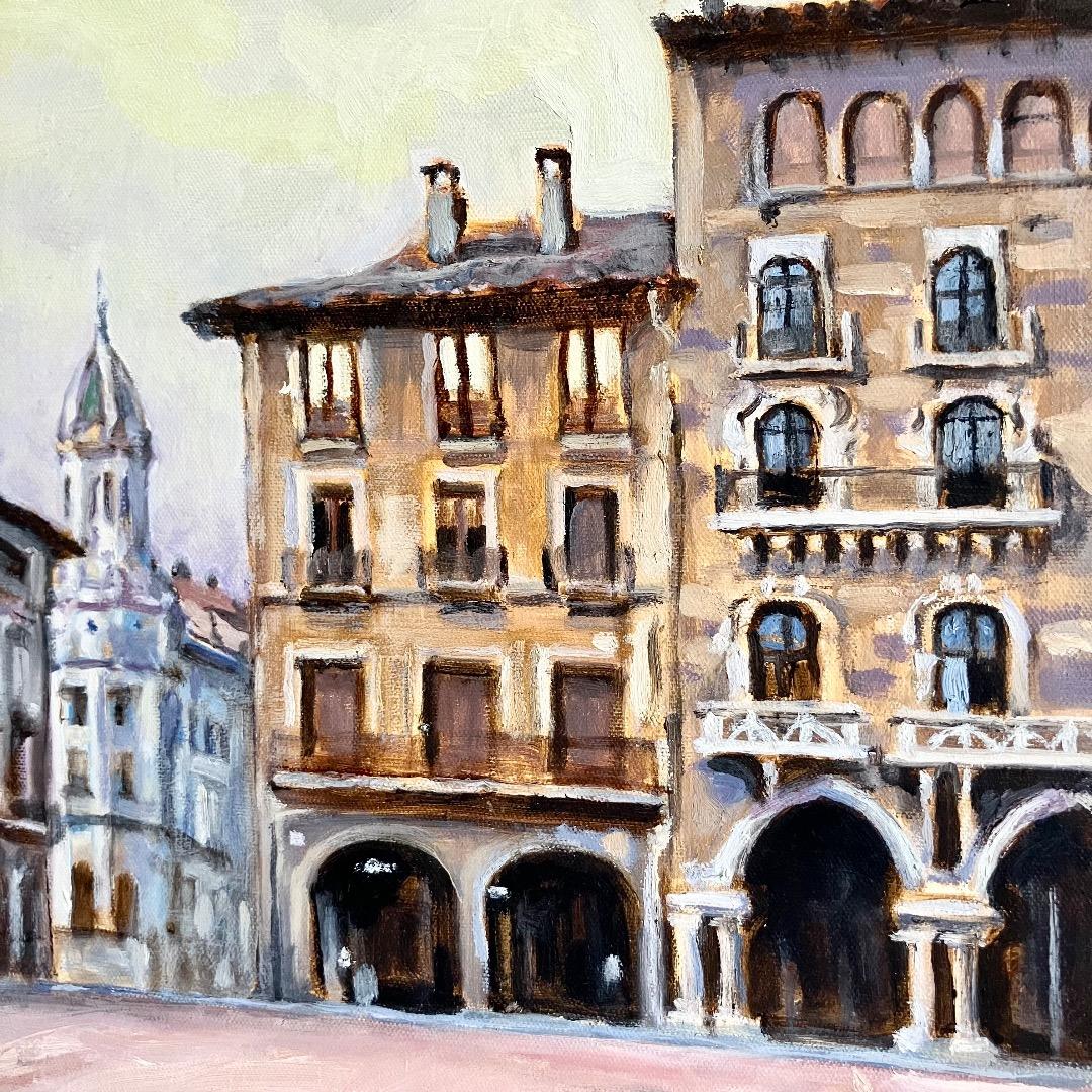 ヨーロッパの街角-F10 油彩 キャンバス 額装　作者不明・希少