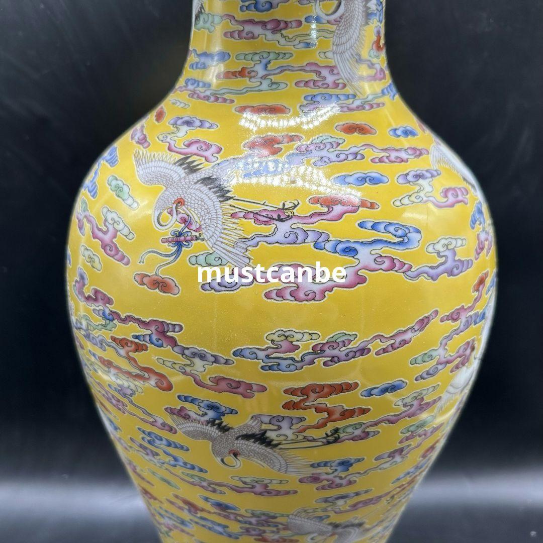 大清雍正粉彩海水鶴魚夜光磁器尾瓶 景徳鎮 陶磁器 装飾品 現代工芸品美術品 置物
