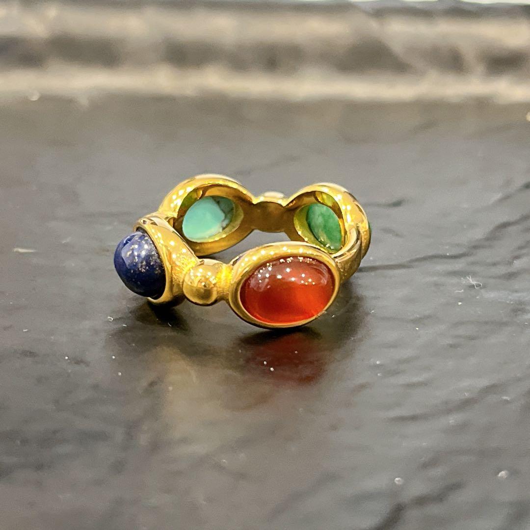 指輪 リング 18k ゴールド 天然石 13号 トルコ石 アゲート ヒスイ