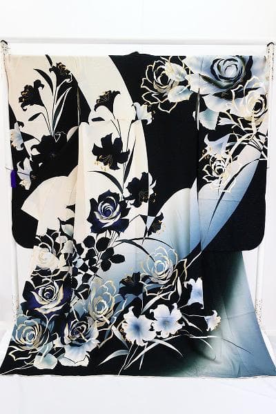 ★専用★美品 振袖 銀通し 黒 オフホワイト 薔薇 トールサイズ 身丈175cm