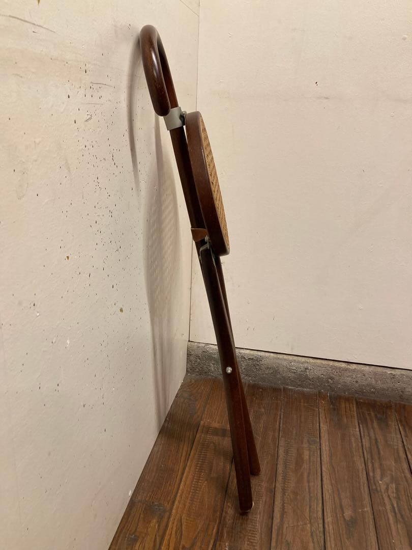 希少 秋田木工 折り畳み ステッキチェア 曲木椅子 籐張 ヴィンテージ 古道具