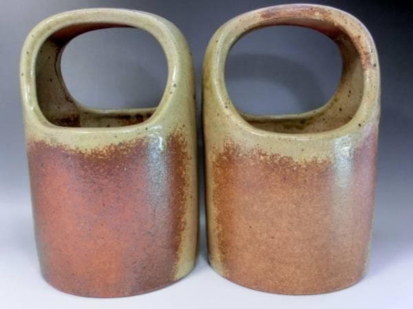 手炉■手あぶり 古い陶器の火鉢 2個 彦爵 備前 手火鉢 小火鉢 火器 骨董品■