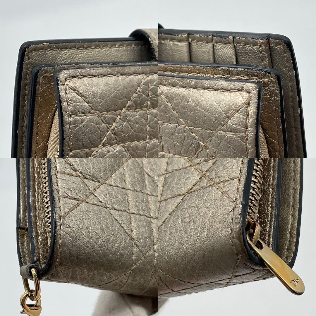 【美品】クリスチャンディオール 二つ折り財布 カナージュ ロゴ金具 レザー