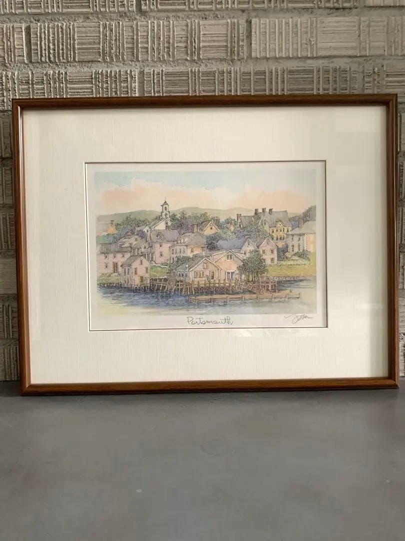 織田義郎 「ポーツマス港」 版画額　箱有り