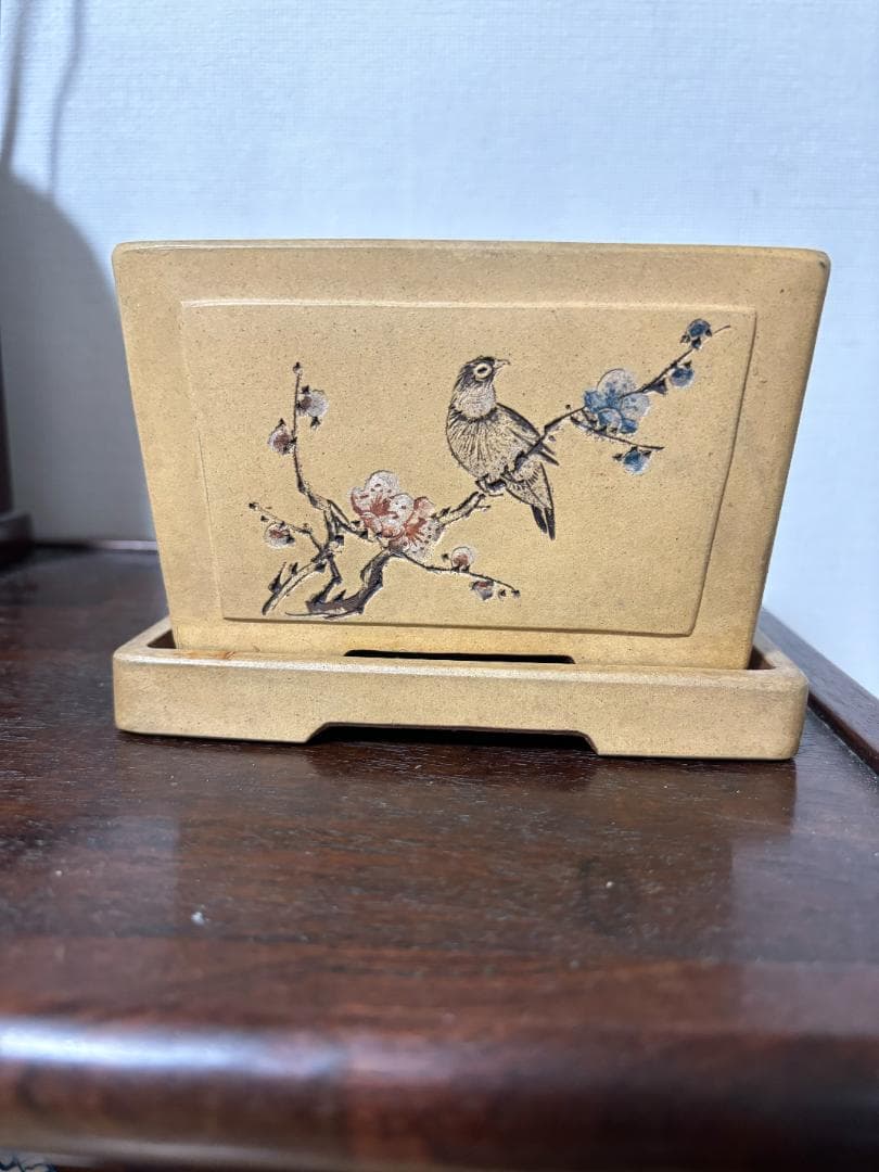 紫砂の鉢 盆栽鉢釘彫鉢◇中国宜興◇刻印あり