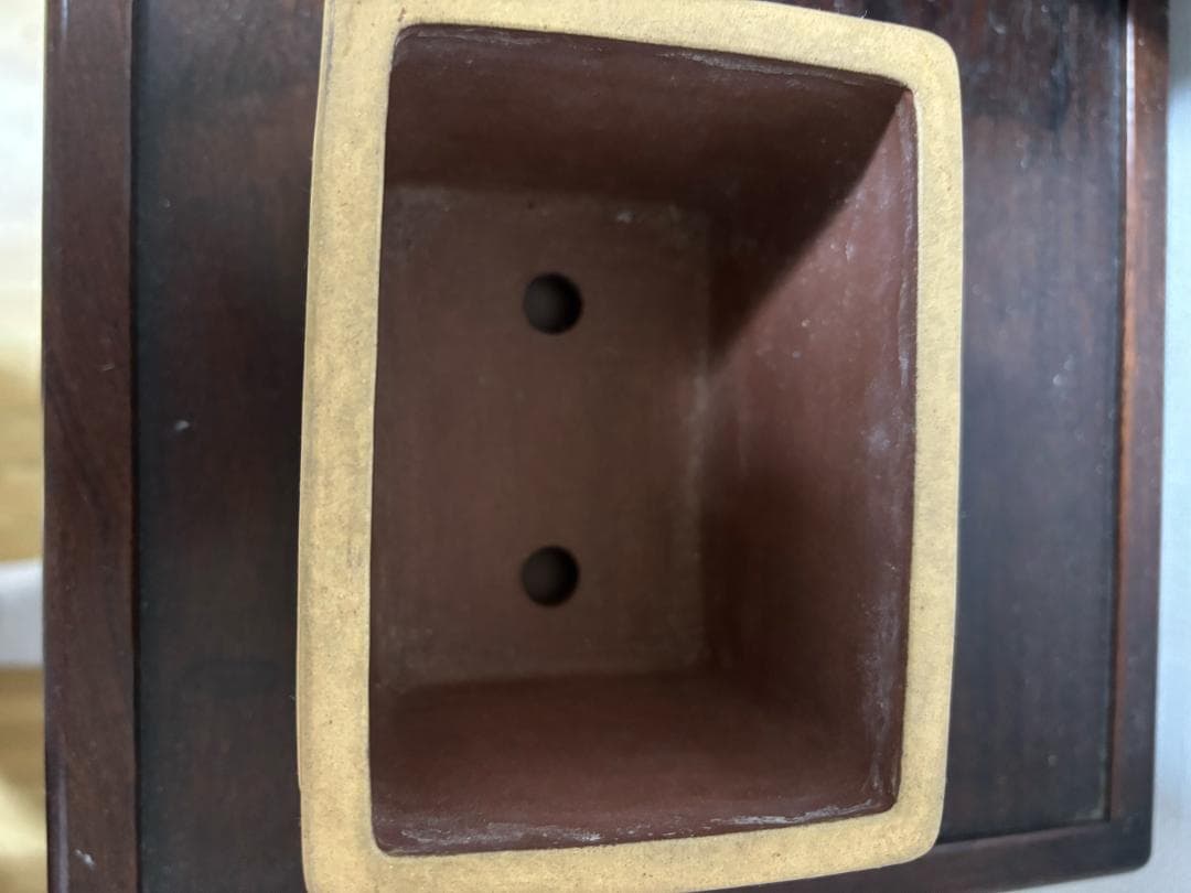 紫砂の鉢 盆栽鉢釘彫鉢◇中国宜興◇刻印あり