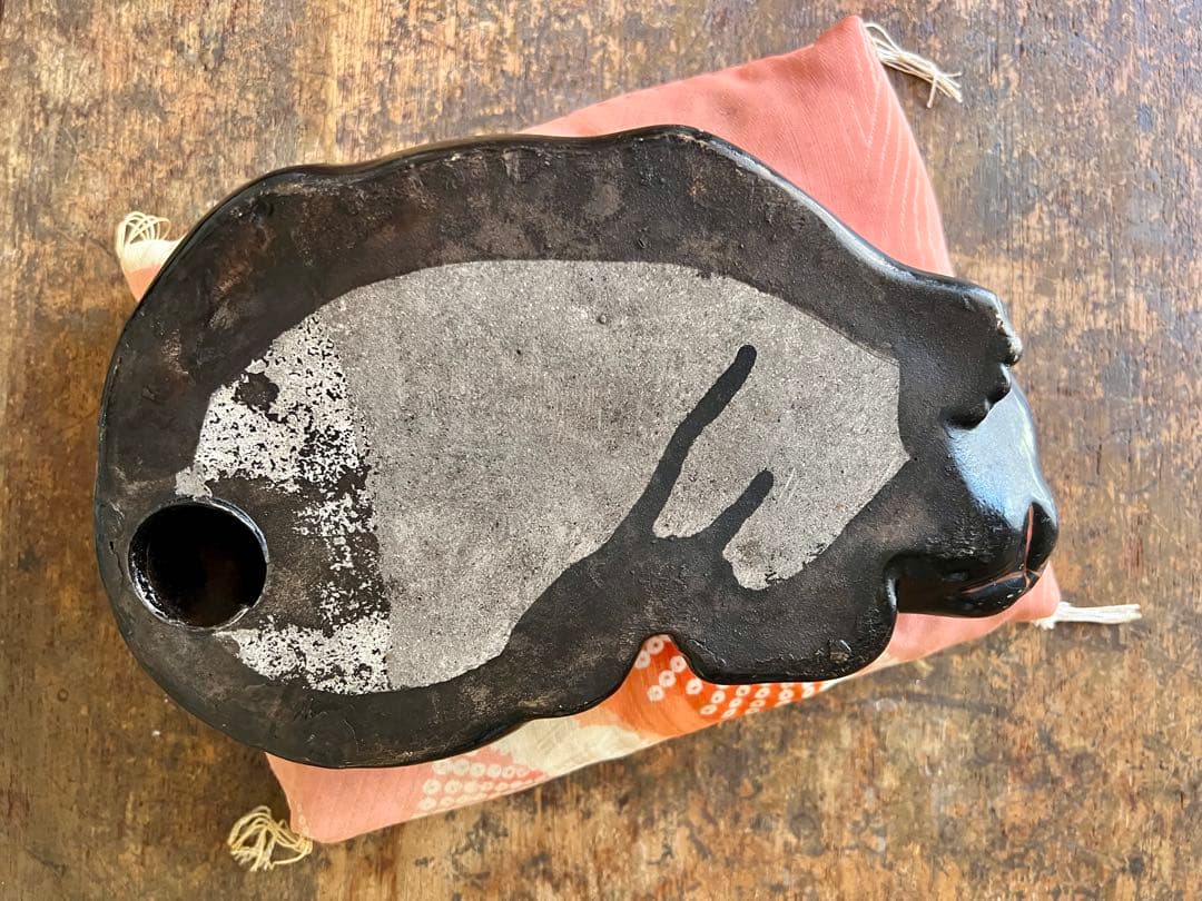 時代　アンティーク　黒猫　眠り猫　置物　レトロ　古道具　縁起物