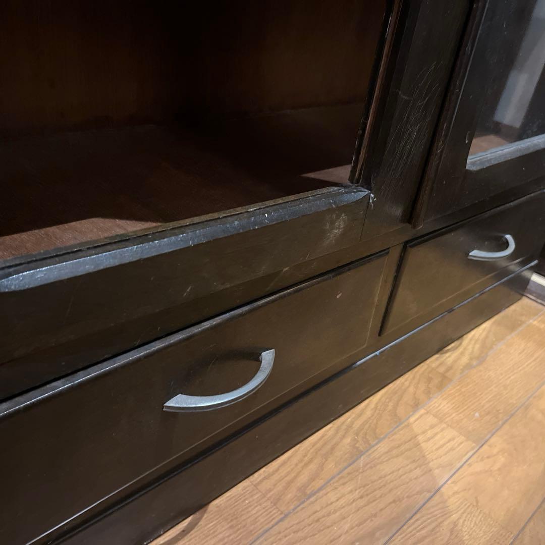 茶箪笥　和風収納棚 ガラス扉付き　アンティーク高さ約133㎝