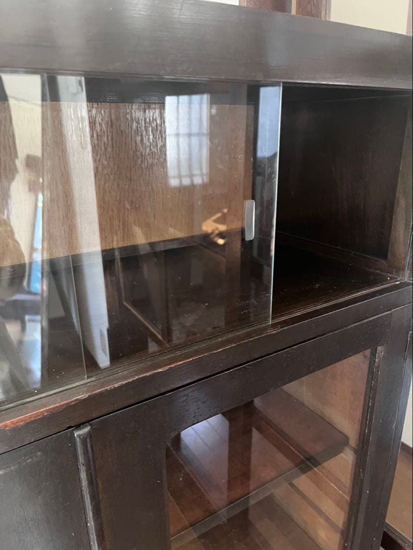 茶箪笥　和風収納棚 ガラス扉付き　アンティーク高さ約133㎝