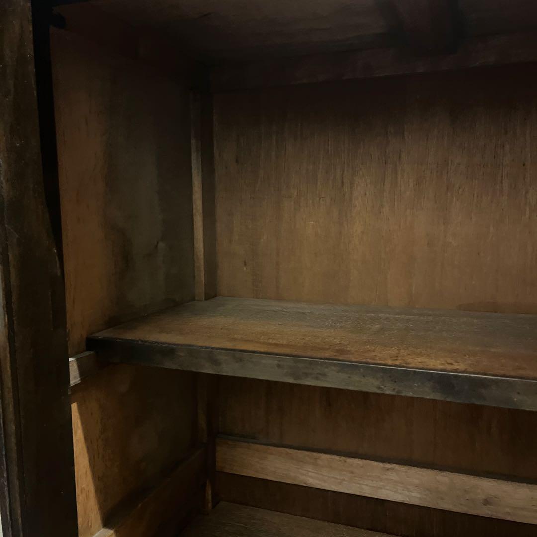 茶箪笥　和風収納棚 ガラス扉付き　アンティーク高さ約133㎝