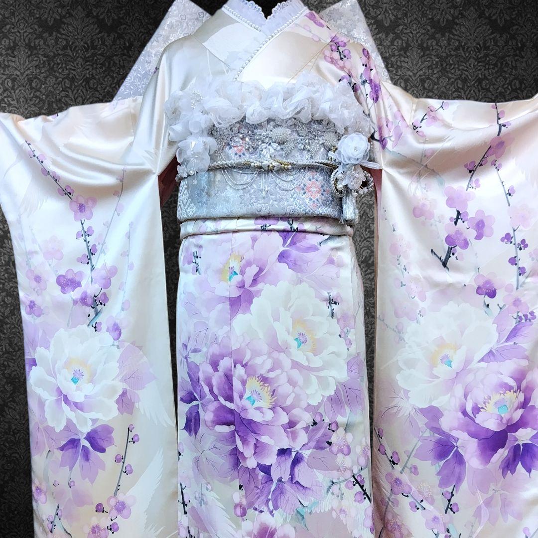 振袖フルセット(10点)・成人式・くすみ・高級手描き・大輪牡丹・胴裏正絹・逸品