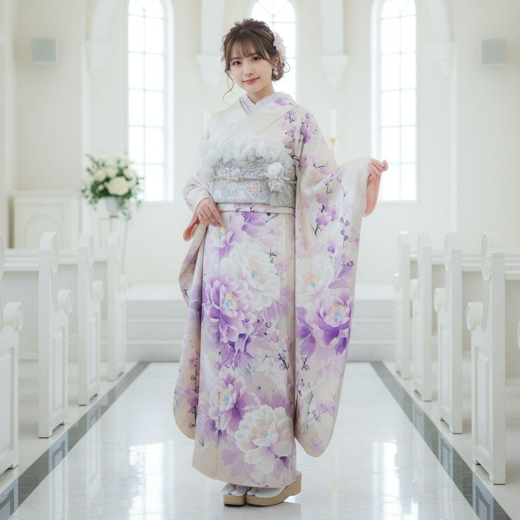 振袖フルセット(10点)・成人式・くすみ・高級手描き・大輪牡丹・胴裏正絹・逸品