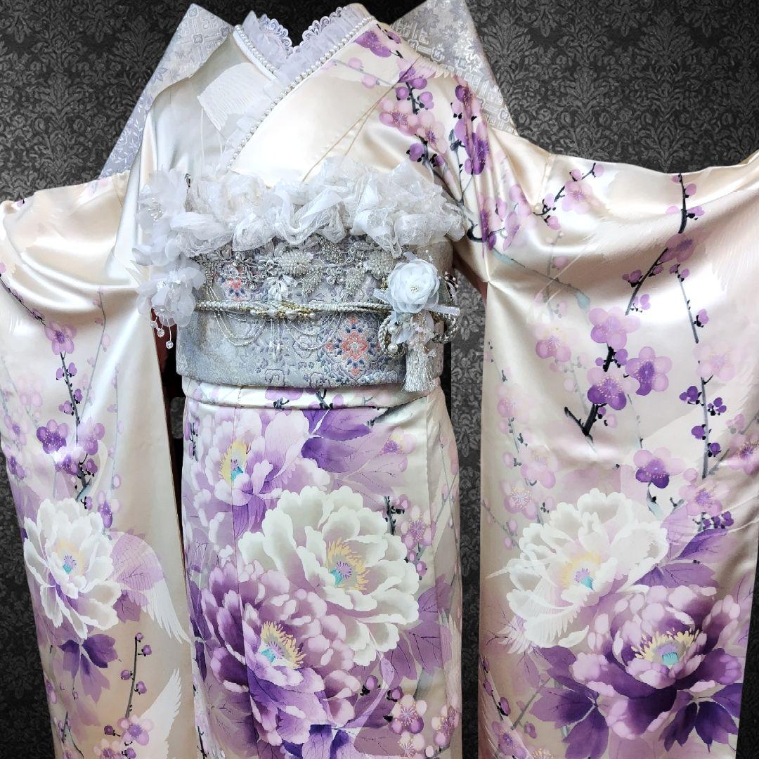 振袖フルセット(10点)・成人式・くすみ・高級手描き・大輪牡丹・胴裏正絹・逸品