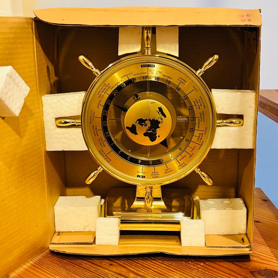 SEIKO クオーツ 世界時計 ゴールド 置時計 動作品 セイコー QZ394G