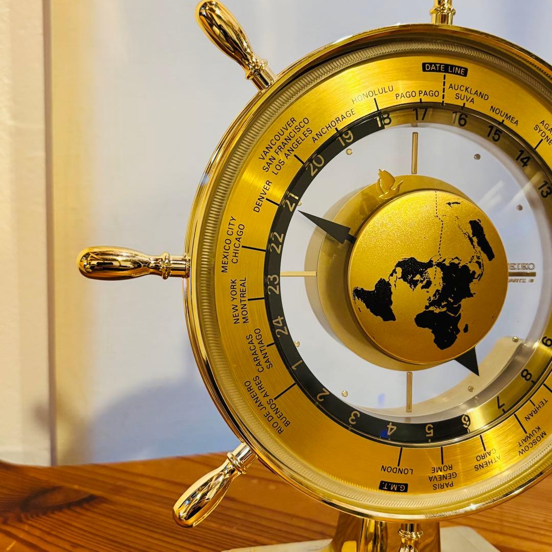 SEIKO クオーツ 世界時計 ゴールド 置時計 動作品 セイコー QZ394G