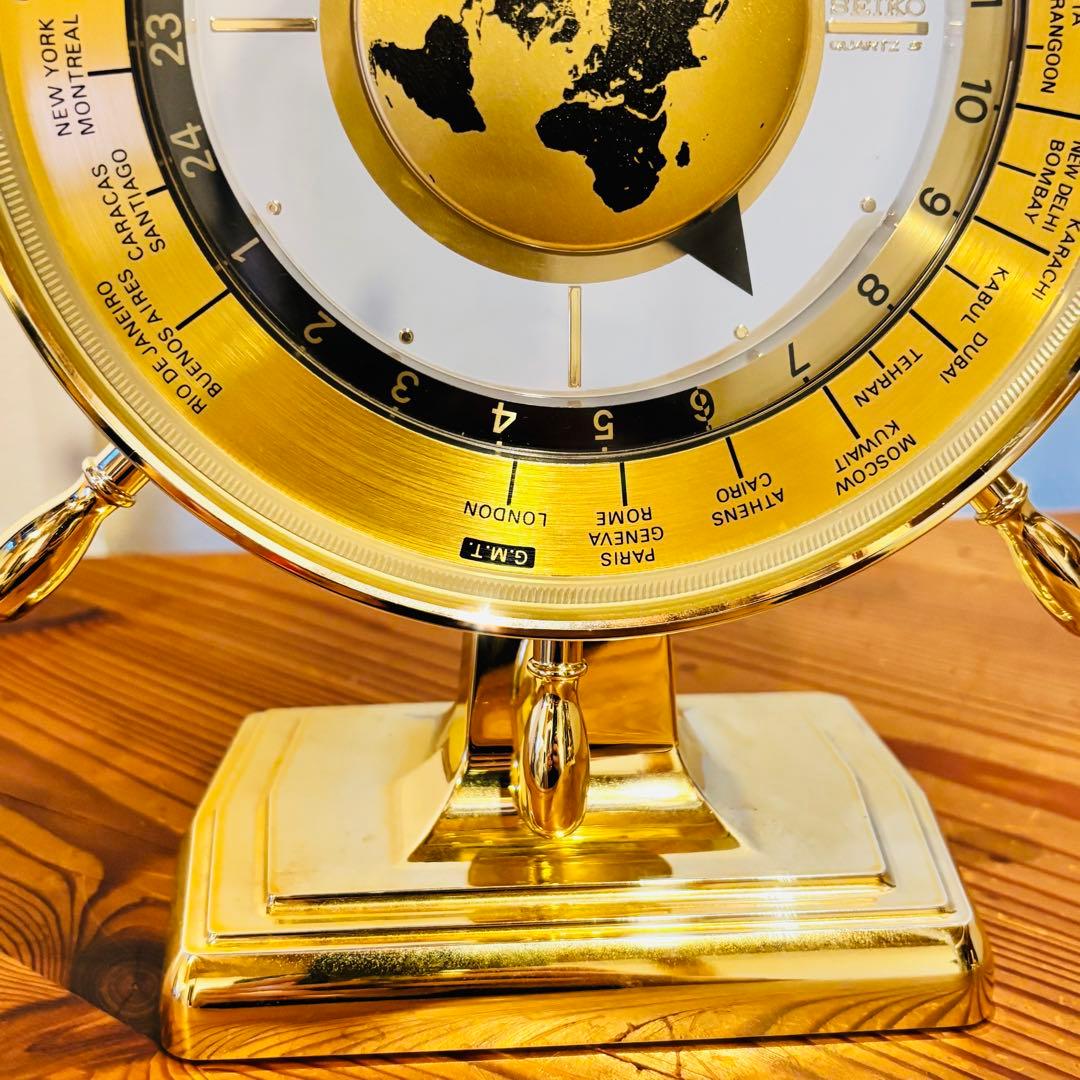 SEIKO クオーツ 世界時計 ゴールド 置時計 動作品 セイコー QZ394G
