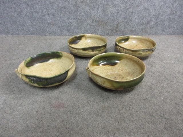 織部焼加藤作助片口4個 [B31678]