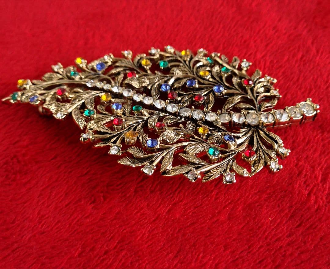 ヴィンテージ ブローチ クリスタルラインストーン 植物 アールヌーボー 73