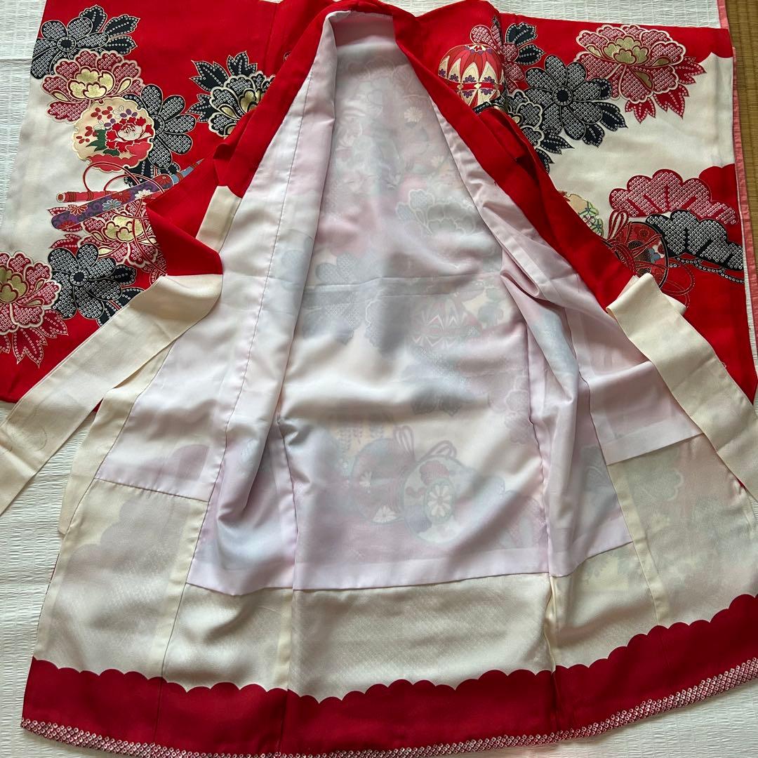 七五三 3歳 着物 753 絹 絞り柄 被布 三歳 赤 草履 金彩 女の子着物