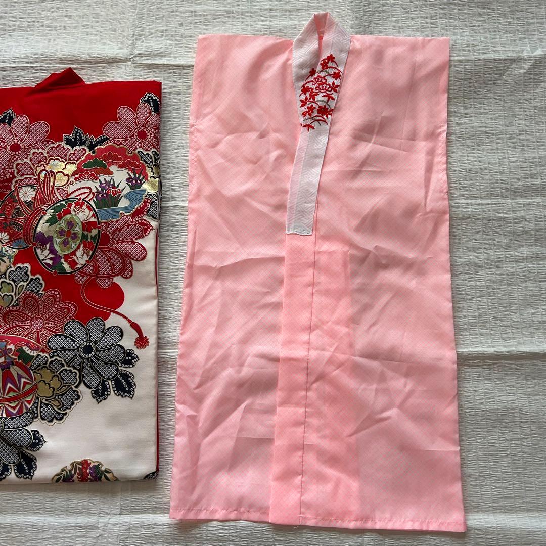 七五三 3歳 着物 753 絹 絞り柄 被布 三歳 赤 草履 金彩 女の子着物