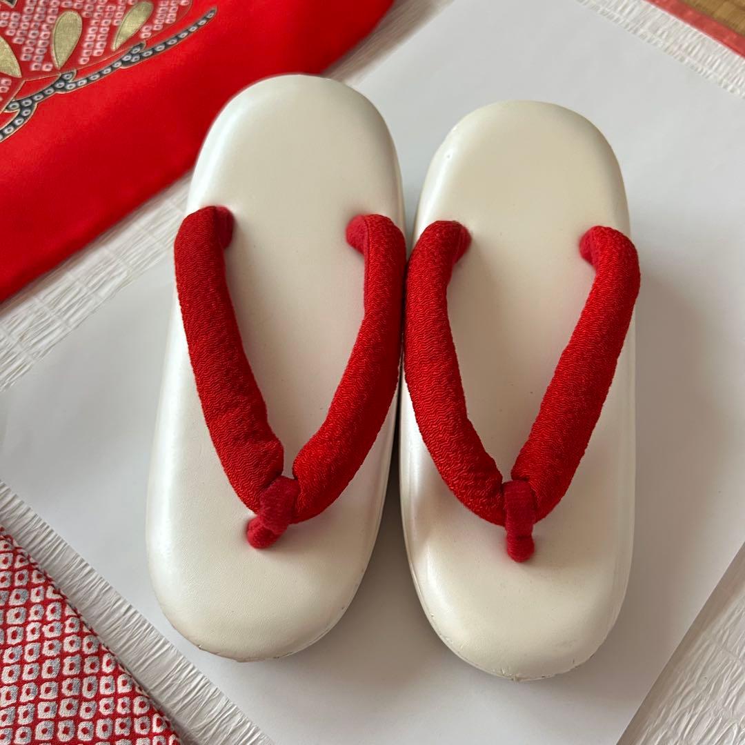 七五三 3歳 着物 753 絹 絞り柄 被布 三歳 赤 草履 金彩 女の子着物