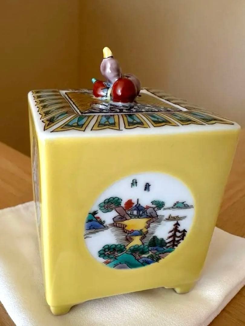 九谷焼　香炉　奥の細道黄釉香炉　工芸品