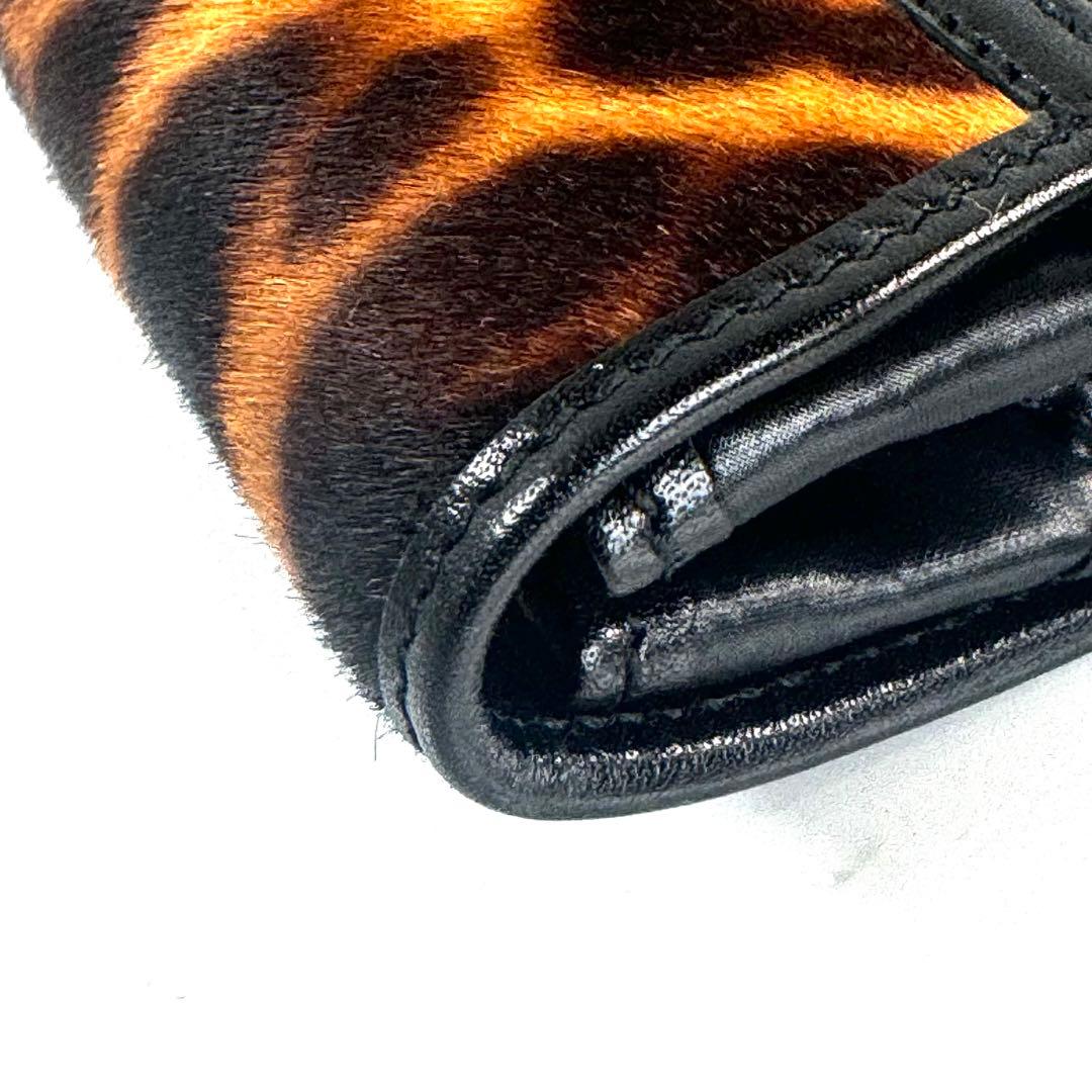【美品】ドルチェアンドガッバーナ　財布　フラップ　レオパード　ナイロン　ハラコ