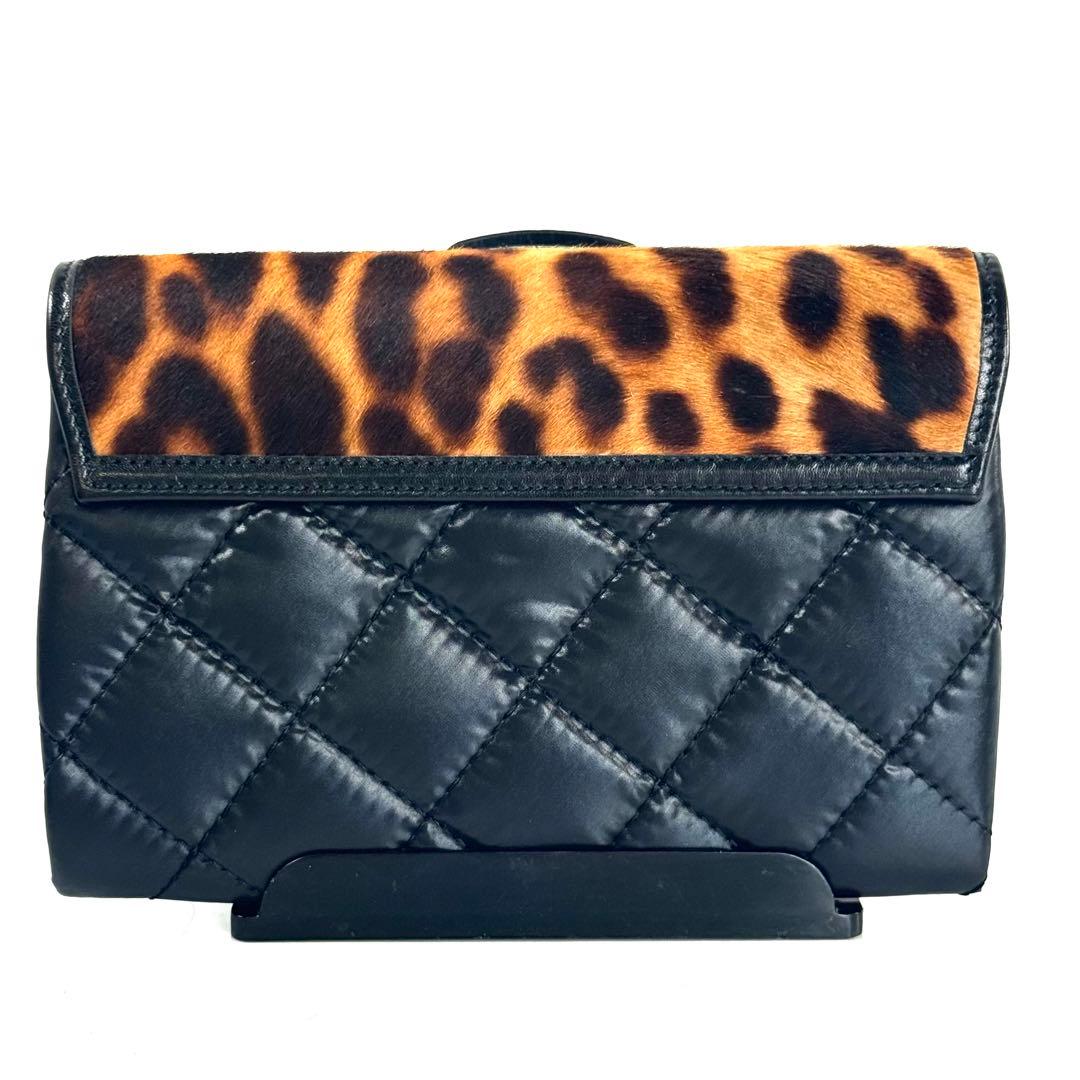 【美品】ドルチェアンドガッバーナ　財布　フラップ　レオパード　ナイロン　ハラコ