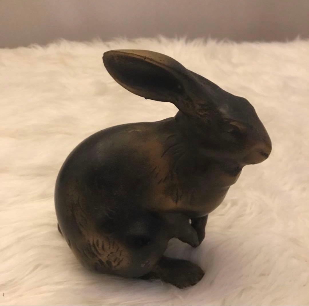 【 超希少 】青銅兎置物 一対 有名作家 作 ? ・兎 うさぎ ブロンズ 像