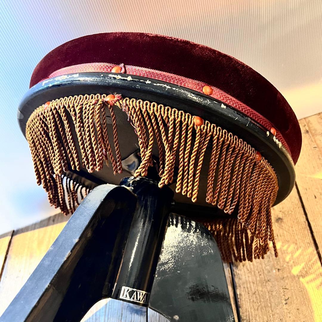 KAWAI ピアノ 丸椅子 レトロ アンティーク 回転イス チェア 紫 パープル