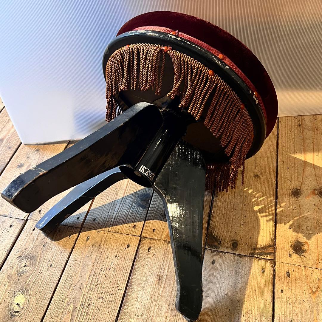 KAWAI ピアノ 丸椅子 レトロ アンティーク 回転イス チェア 紫 パープル