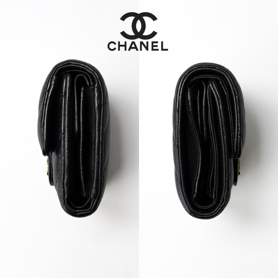 正規品　シャネル　マトラッセ　ジェブロン　ゴールド金具　Wホック　三つ折り財布